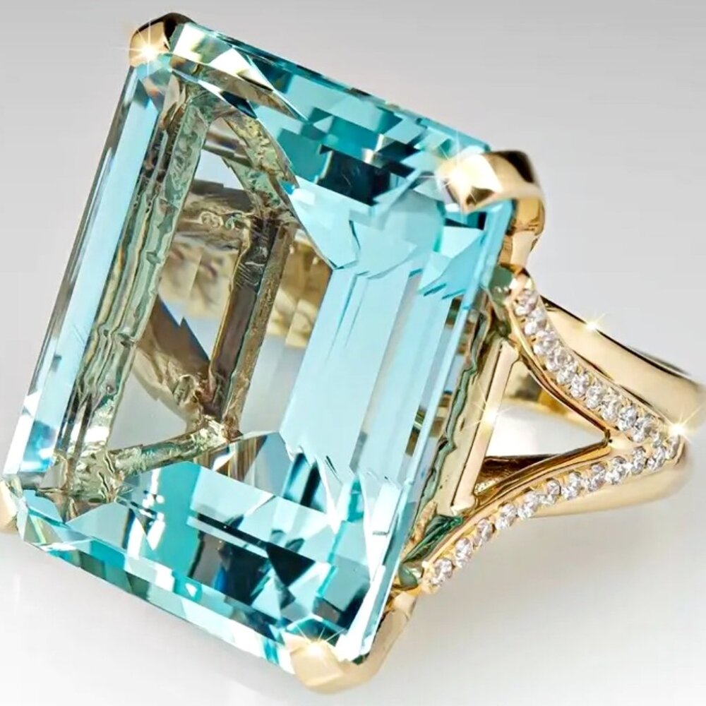 Semi Precious Cultured Rectangular Aquamarine Cen… - image 2